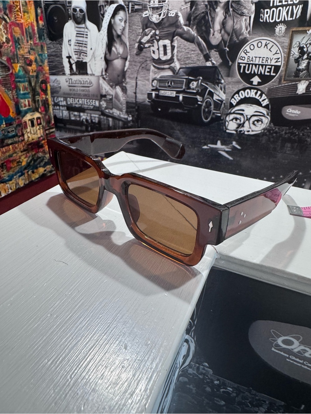 Chunky Rectangular Tortoiseshell Sunglasses - Amber Lenses